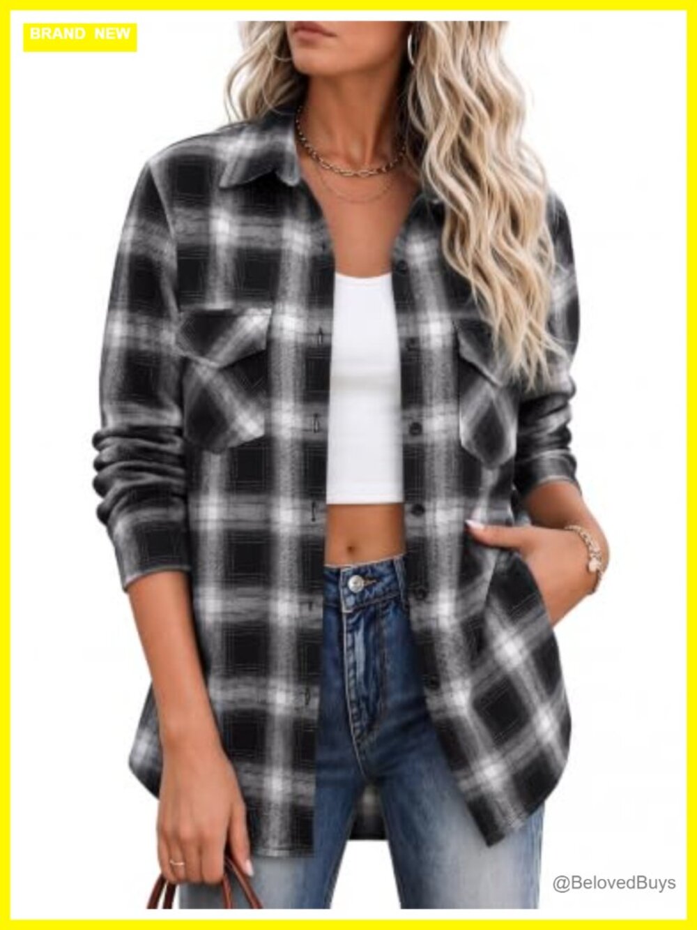 Plaid Flannel Shacket Button Down Long Sleeve Lightweight Shirt